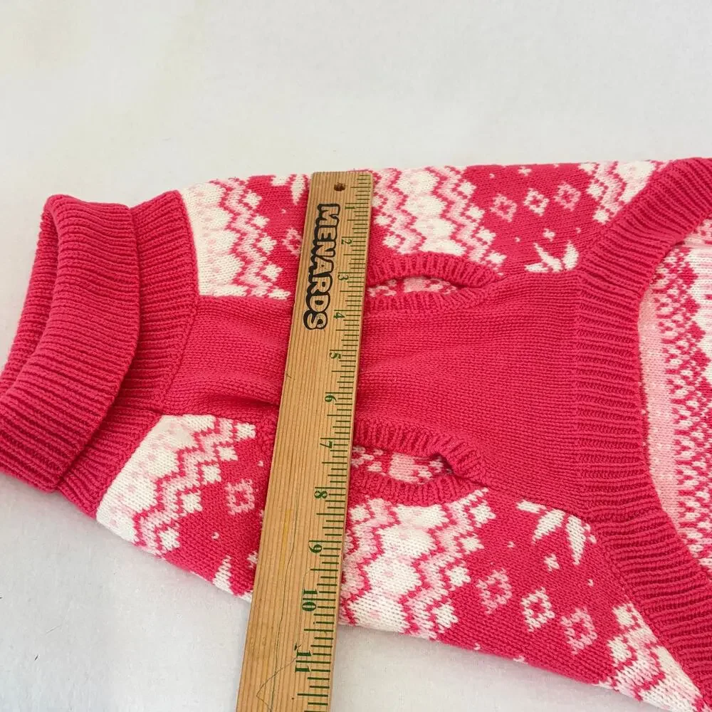 Dog Sweater Size Medium Pink White Knit Snowflake Fair Isle Winter Christmas